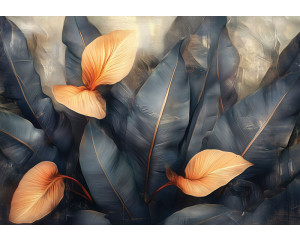 Fotobehang met schilderachtige regenboog over bergen en water.