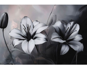 Fotobehang met artistieke palmbomen in zwart-witte illustratiestijl.