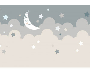 Fototapete mit Mond und Sternen, mit einem magischen Zauber für Baby- und Kinderzimmer.