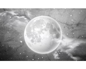 Fototapete des Mondes auf einer Betonwand, industriell und mystisch.