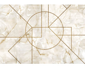 Goldene geometrische Formen heben sich bei dieser Fototapete auf einem Marmorhintergrund wunderschön ab, perfekt für einen industriellen Look.