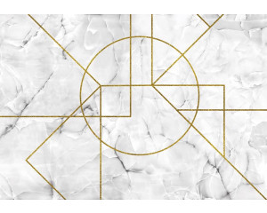Diese Fototapete kombiniert Marmor mit geometrischen Mustern in Gold, die ein Gefühl von Luxus und Raffinesse vermitteln.