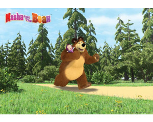 Fototapete von Mascha und dem Bären, die Mascha bei ihren Abenteuern mit dem Bären zeigt.