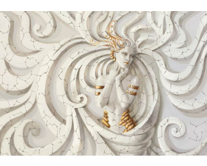 Medusa-Skulptur, gerendert auf einer künstlerischen Fototapete mit Skulptur und Abstraktion.