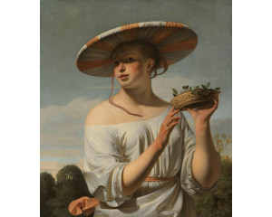 Fototapete eines Mädchens mit einem breitkrempigen Hut, künstlerisch und klassisch.