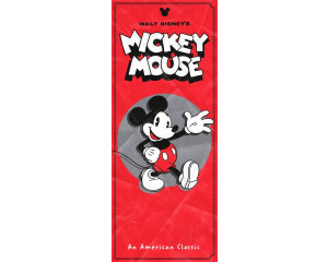 Mickey Mouse-Fototapete im Retro-Stil, mit klassischen amerikanischen Elementen wie Sternen und Streifen in einer Vintage-Farbpalette.