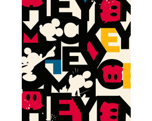 Die Mickey Mouse Mix-up Fototapete zeigt verschiedene Versionen von Mickey Mouse in einem verspielten, chaotischen Design, voller Farbe und Energie.