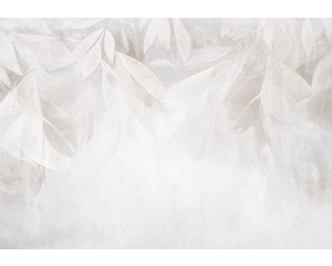 Fotobehang met een minimalistisch botanisch design van fijne bladeren in neutrale en natuurlijke tinten.