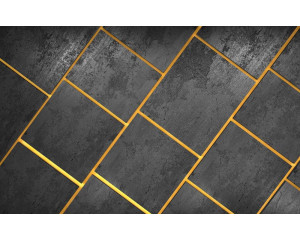 Moderne Fototapete Fliesen in schwarz mit goldenen Fugen, sauberen grauen Hintergrund.