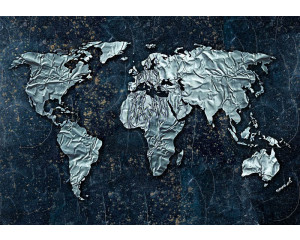 Moderne silberne Weltkarte, Fototapete mit schlichtem Design.