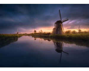 Fototapete Windmühlen bei Sonnenuntergang