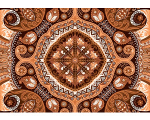 Orangefarbenes Mosaikmuster, abstrakte Fototapete mit warmen Tönen für eine lebendige Atmosphäre.