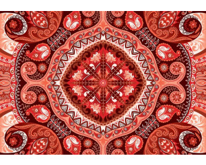 Rotes Mosaikmuster mit abstrakten Formen, Fototapete für einen verspielten und modernen Look.