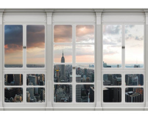 3D-Fototapete mit Blick auf die Stadt New York durch ein Fenster, einschließlich Skyline.