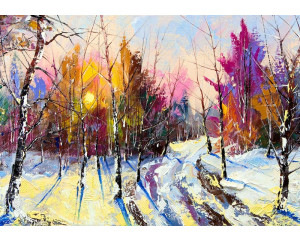 Ölgemälde Fototapete einer Winterwaldlandschaft, künstlerisch und stimmungsvoll.