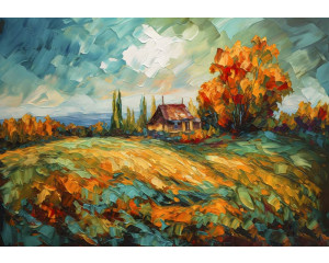 Ölgemälde einer Landschaft mit üppiger Natur, attraktiv wiedergegeben auf einer künstlerischen Fototapete.