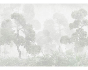 Fototapete mit einem ruhigen orientalischen Garten voller harmonischer Elemente wie Bonsai-Bäume, Steinwege und ruhige Wasserspiele, perfekt für einen ruhigen und eleganten Look.