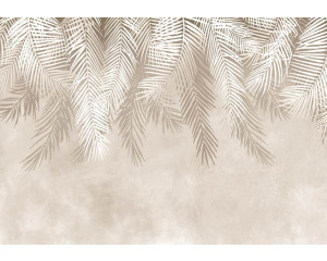 Fototapete mit Palmenblättern, in einer tropischen und entspannenden Umgebung.