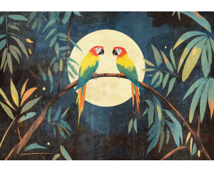 Fototapete Papageien im Dschungel bei Vollmond