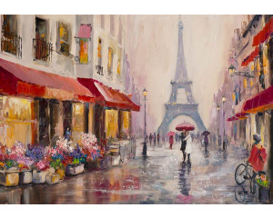 Fototapete mit einem abstrakten Gemälde des Eiffelturms in Paris mit Kunst und Farbe.