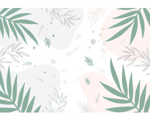 Fototapete mit Pastellfarben und künstlerischem Blattmuster.