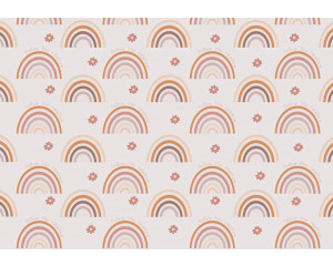 Fototapete mit Regenbögen in sanften Pastelltönen auf hellem Hintergrund.