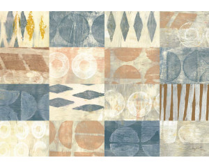 Fototapete mit pastellfarbenen Kacheln in einem böhmischen Design mit geometrischen Mustern und sanften Farben.