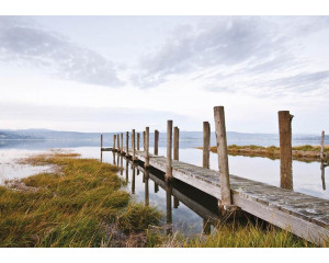 Fototapete von einem Seeufer-Pier, ruhige natürliche Umgebung.
