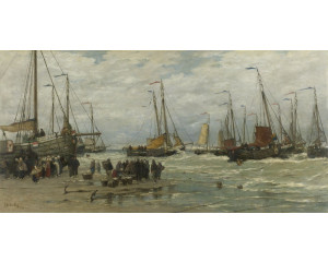 Fototapete mit einer malerischen Landschaft mit grasenden Kühen auf einer Wiese, inspiriert von Gerard Bilders Gemälde aus den Jahren 1860-1865.