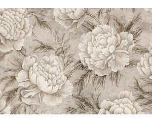 Fototapete mit Pfingstrosen im japanischen Stil mit Schwerpunkt auf Eleganz und Natur.