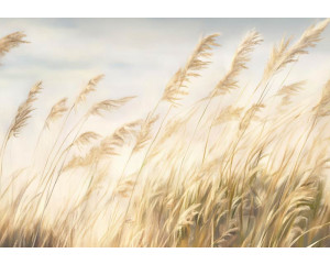 Fotobehang met sierlijke pluimen die zachtjes meebuigen in de wind tegen een neutrale achtergrond.
