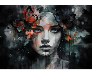 Porträt von weiblicher Eleganz und Träumen mit Schmetterlingen, attraktiv dargestellt auf einer künstlerischen Fototapete.