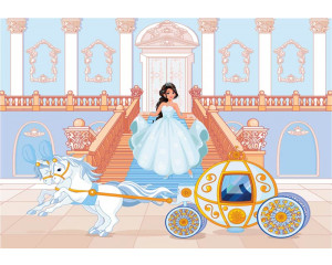 Fototapete einer Prinzessin mit einer Kutsche auf einem Ball, romantisch und zauberhaft.