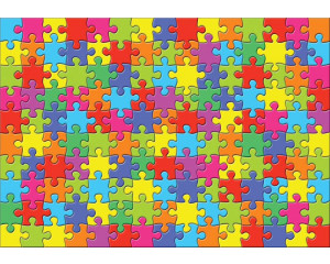 Regenbogen-Puzzle-Fototapete mit bunten Teilen, speziell für Kinder und Schlafzimmer.