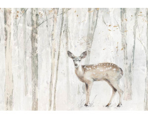 Fototapete eines Rehs im Wald, kunstvoll dargestellt mit einer Kombination aus Bäumen und Tieren.