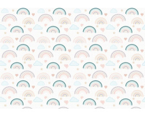 Regenbogen-Fototapete in sanften Pastellfarben, perfekt für ein fröhliches und buntes Zimmer.