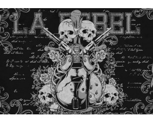 Rockgitarre und Totenkopf auf Fototapete, hart und rebellisch.