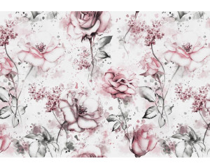 Romantische Fototapete mit Rosen in Aquarell, weich und elegant.