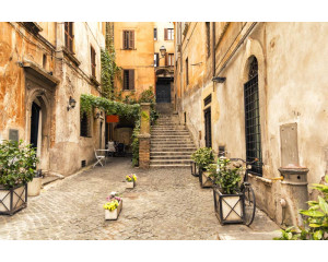 Eine romantische Gasse in Rom, Italien, mit einer stimmungsvollen Straße voller Geschichte, gerendert auf Fototapete.