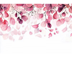 Fotobehang met roze bladeren in aquarelstijl op een lichte achtergrond met zachte kleurovergangen.