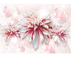 Fototapete mit rosa Blumen, perfekt für ein helles und lebendiges Zimmer.