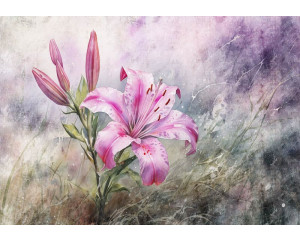 Fototapete mit rosa Lilien, dargestellt in einer lebendigen Blumenkomposition.