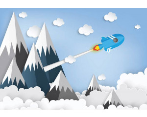 Fototapete eines Weltraumurlaubs, verspielt und farbenfroh für Babyzimmer.