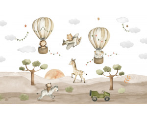 Fototapete für Kinder, die Safari lieben mit Savanne und Tieren.