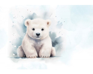 Fototapete mit einem niedlichen Eisbären, perfekt für ein Kinderzimmer mit Tiermotiven.