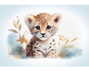 Fototapete eines niedlichen kleinen Löwen, eines Babyjungen in einer spielerischen Umgebung.