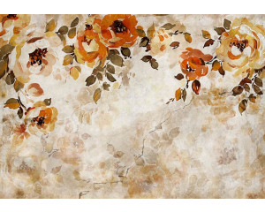 Fototapete Malerische Blumen auf Betonwand