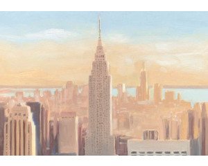 Fototapete mit einem malerischen Blick auf das Empire State Building in New York in Rosa- und Pastellfarben.