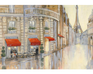 Fototapete mit malerischen Straßen von Paris und dem kultigen Eiffelturm im Hintergrund. Ein romantisches Design voller Charme.