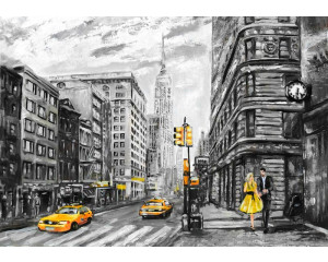 Fototapete von einem abstrakten Gemälde von New York mit Kunst und Farbe Leinwand.